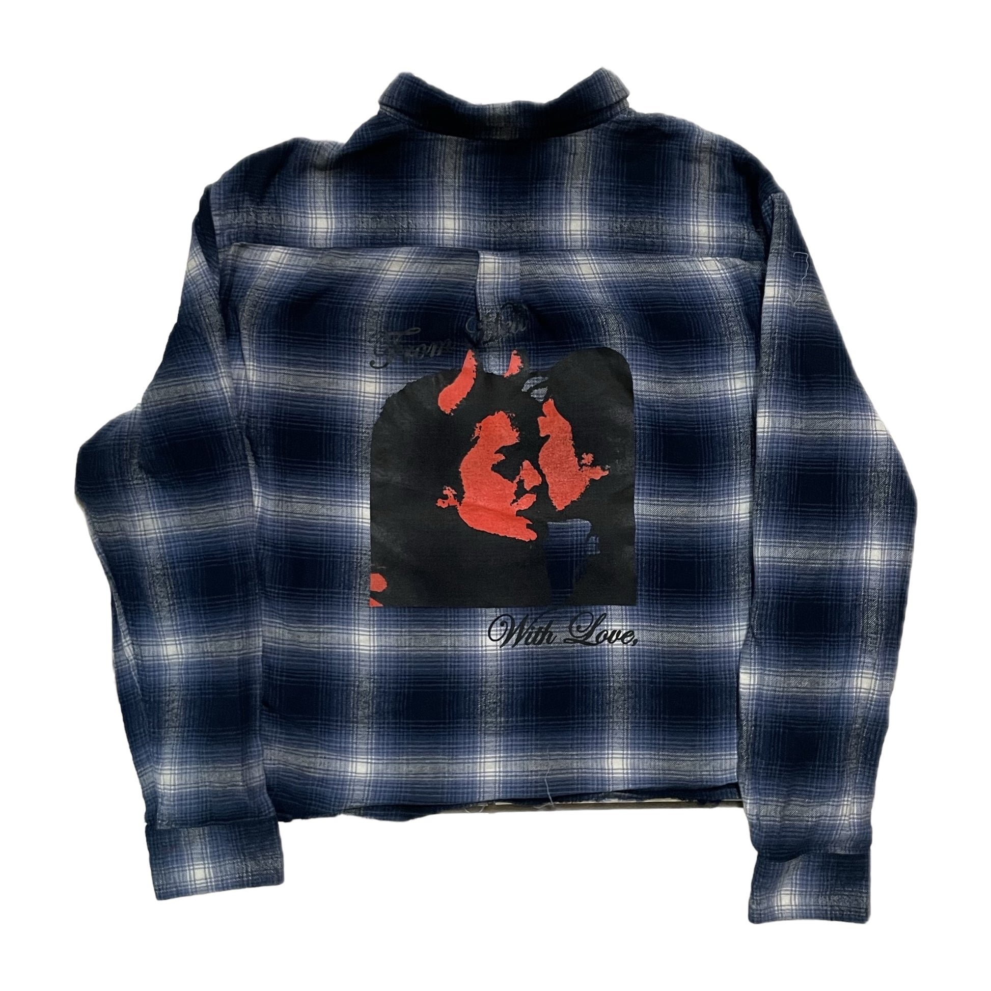 “from hell” hand distressed blue flannel