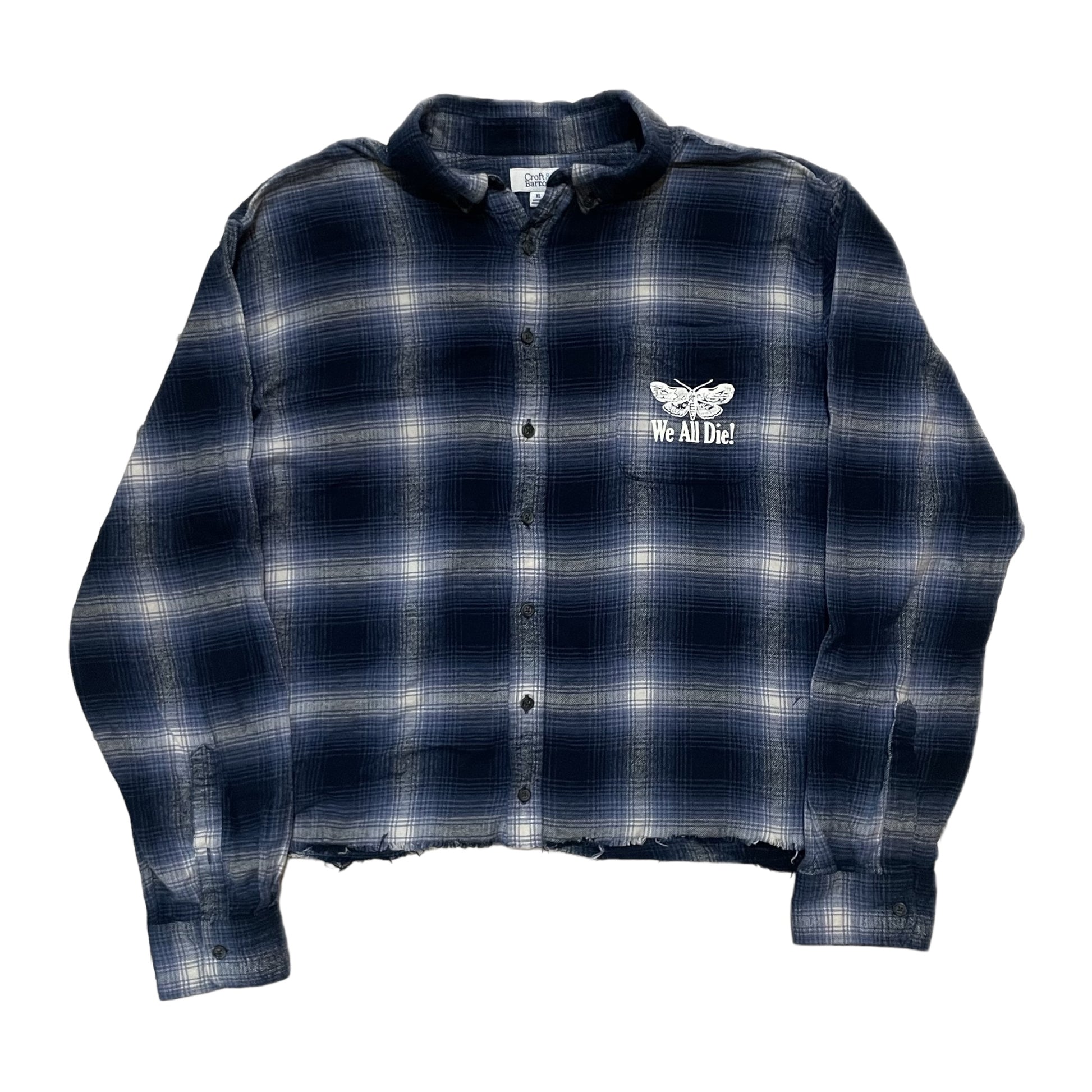 “from hell” hand distressed blue flannel